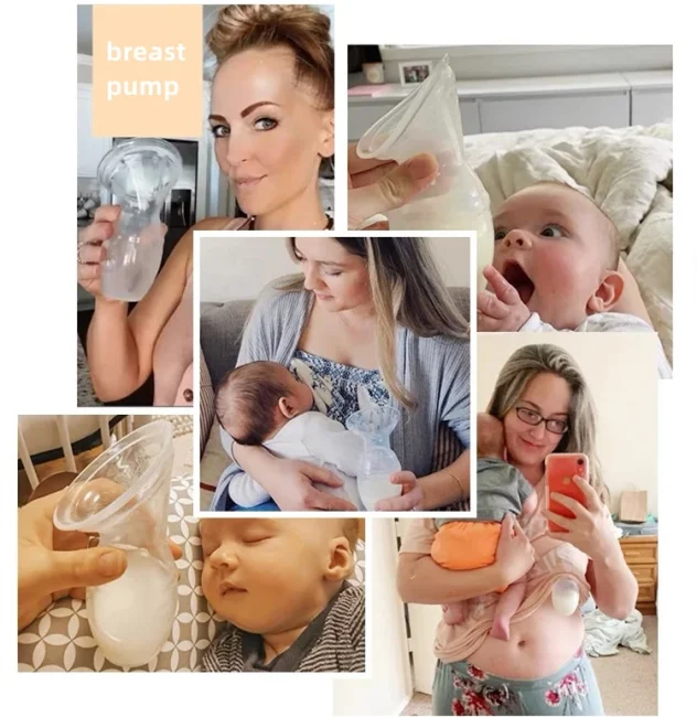 mother squeeze out and collect fresh breast milk